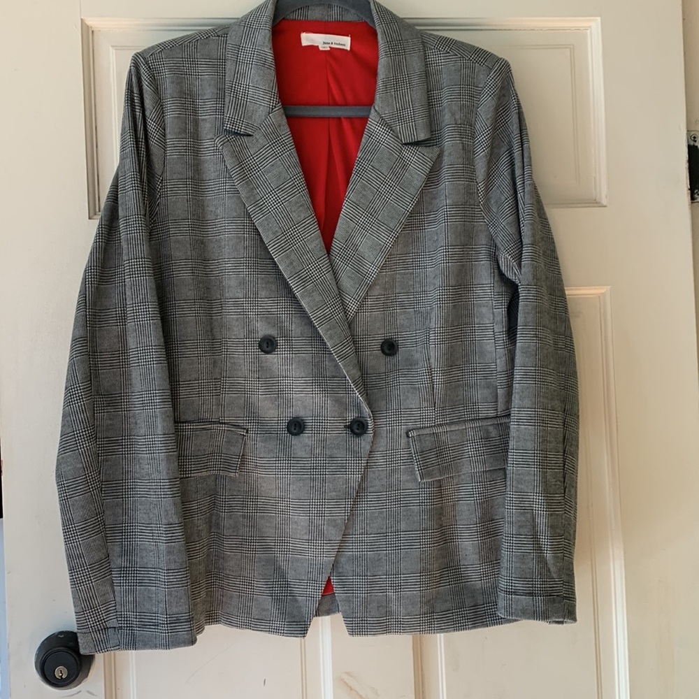 June & Hudson Black White Plaid Red Polyester Lining -